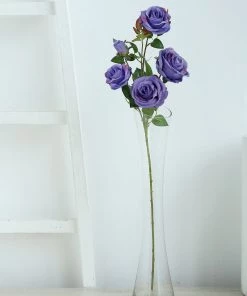 HIER_1400 2 Bouquets | 33" Tall Violet Artificial Silk Rose Flower Bush Stems