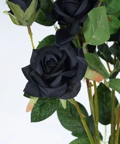 HIER_1400 2 Stems | 38" Tall Black Artificial Silk Rose Flower Bouquet Bushes Artificial Roses