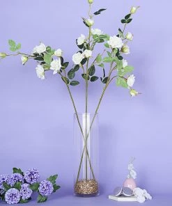 HIER_1400 Artificial Flower & Plants 2 Stems | 38" Tall Cream Artificial Silk Rose Flower Bouquet Bushes