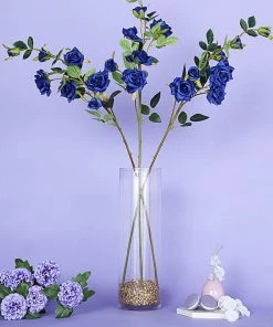 HIER_1400 Artificial Roses 2 Stems | 38" Tall Navy Blue Artificial Silk Rose Flower Bouquet Bush