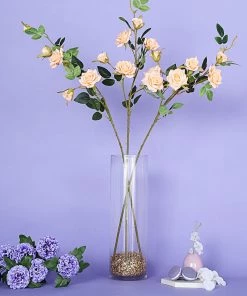 HIER_1400 Artificial Roses 2 Stems | 38" Tall Peach Artificial Silk Rose Flower Bouquet Bushes
