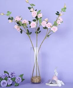 HIER_1400 Artificial Roses 2 Stems | 38" Tall Pink Artificial Silk Rose Flower Bouquet Bushes