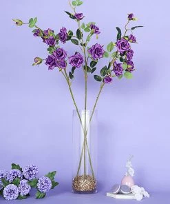 HIER_1400 Artificial Roses 2 Stems | 38" Tall Purple Artificial Silk Rose Flower Bouquet Bushes