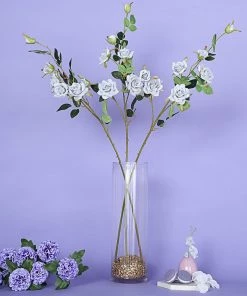 HIER_1400 Artificial Roses 2 Stems | 38" Tall Silver Artificial Silk Rose Flower Bouquet Bushes