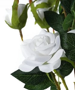 HIER_1400 2 Stems | 38" Tall White Artificial Silk Rose Flower Bouquet Bushes Artificial Roses