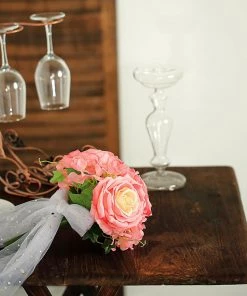 HIER_1300 2 Bushes | Coral Artificial Silk Rose & Hydrangea Mix Flower Bouquets Chargers & Centerpieces