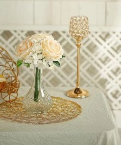 HIER_1300 Chargers & Centerpieces 2 Bushes | Cream Artificial Silk Rose & Hydrangea Flower Bouquets