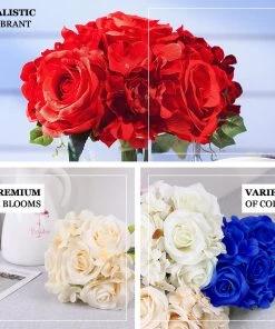 HIER_1300 2 Bushes | Coral Artificial Silk Rose & Hydrangea Mix Flower Bouquets Chargers & Centerpieces