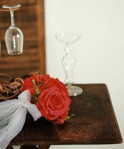 HIER_1300 2 Bushes | Red Artificial Silk Rose & Hydrangea Flower Bouquets