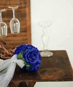 HIER_1300 2 Bushes | Royal Blue Artificial Silk Rose & Hydrangea Flower Bouquets
