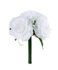 HIER_1300 Chargers & Centerpieces 2 Bushes | White Artificial Silk Rose & Hydrangea Flower Bouquets
