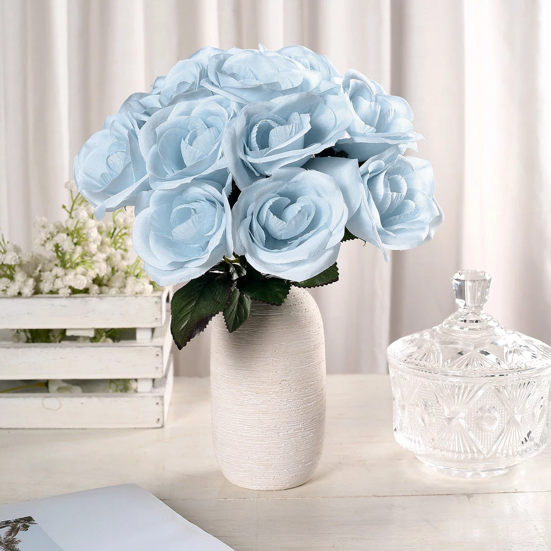 HIER_1300 12" Ice Blue Artificial Velvet-Like Fabric Rose Flower Bouquet Bush Artificial Flower & Plants 2 HIER_1300 12" Ice Blue Artificial Velvet-Like Fabric Rose Flower Bouquet Bush Artificial Flower & Plants