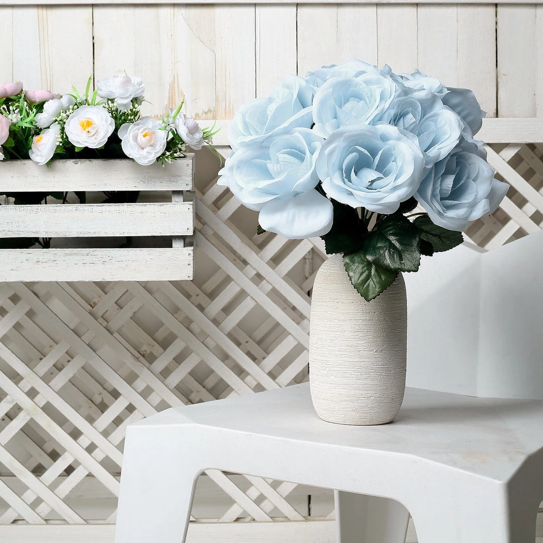 HIER_1300 12" Ice Blue Artificial Velvet-Like Fabric Rose Flower Bouquet Bush Artificial Flower & Plants 9 HIER_1300 12" Ice Blue Artificial Velvet-Like Fabric Rose Flower Bouquet Bush Artificial Flower & Plants