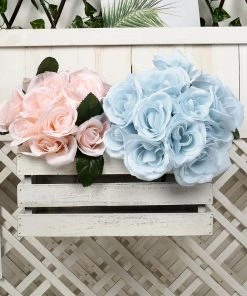 HIER_1300 12" Ice Blue Artificial Velvet-Like Fabric Rose Flower Bouquet Bush Artificial Flower & Plants 22 HIER_1300 12