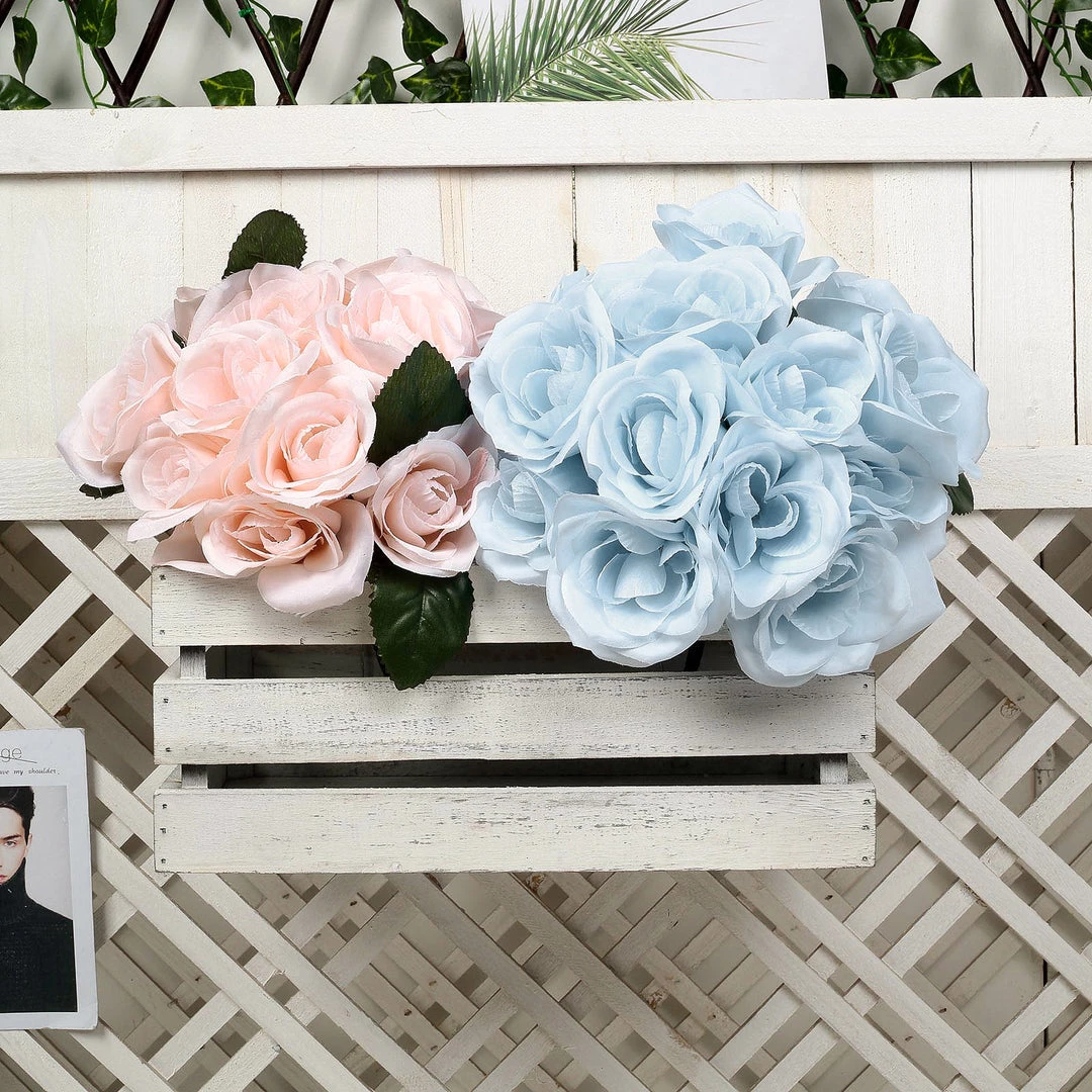 HIER_1300 12" Ice Blue Artificial Velvet-Like Fabric Rose Flower Bouquet Bush Artificial Flower & Plants 10 HIER_1300 12" Ice Blue Artificial Velvet-Like Fabric Rose Flower Bouquet Bush Artificial Flower & Plants