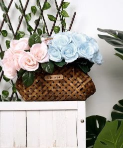 HIER_1300 12" Ice Blue Artificial Velvet-Like Fabric Rose Flower Bouquet Bush Artificial Flower & Plants 23 HIER_1300 12