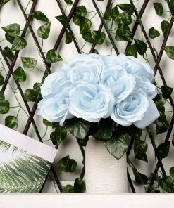 HIER_1300 12" Ice Blue Artificial Velvet-Like Fabric Rose Flower Bouquet Bush Artificial Flower & Plants 20 HIER_1300 12