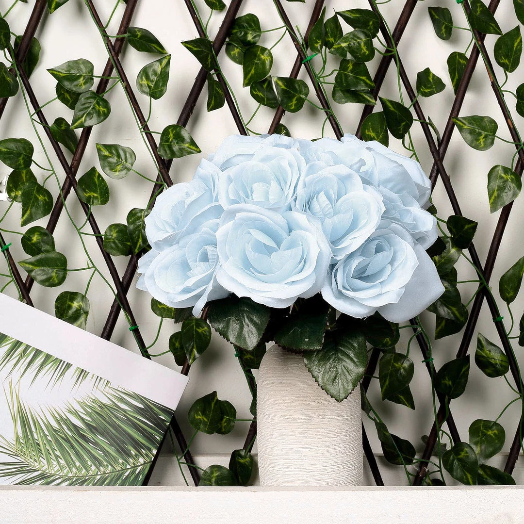 HIER_1300 12" Ice Blue Artificial Velvet-Like Fabric Rose Flower Bouquet Bush Artificial Flower & Plants 8 HIER_1300 12" Ice Blue Artificial Velvet-Like Fabric Rose Flower Bouquet Bush Artificial Flower & Plants