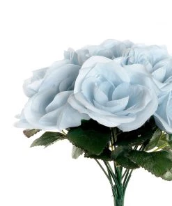 HIER_1300 12" Ice Blue Artificial Velvet-Like Fabric Rose Flower Bouquet Bush Artificial Flower & Plants 24 HIER_1300 12