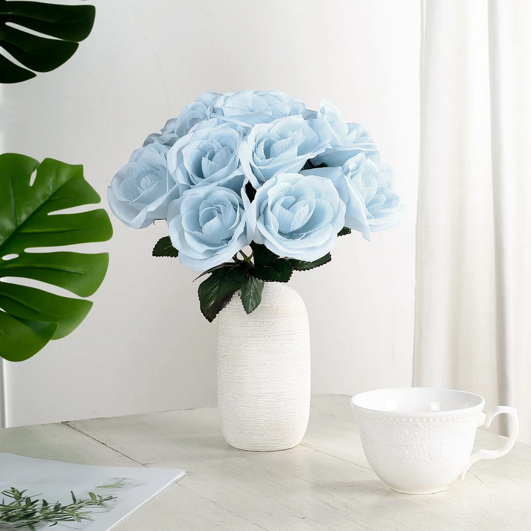 HIER_1300 12" Ice Blue Artificial Velvet-Like Fabric Rose Flower Bouquet Bush Artificial Flower & Plants 6 HIER_1300 12" Ice Blue Artificial Velvet-Like Fabric Rose Flower Bouquet Bush Artificial Flower & Plants