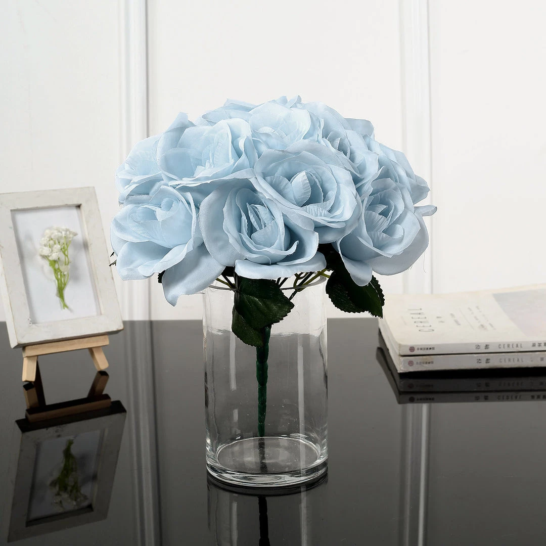 HIER_1300 12" Ice Blue Artificial Velvet-Like Fabric Rose Flower Bouquet Bush Artificial Flower & Plants 1 HIER_1300 12" Ice Blue Artificial Velvet-Like Fabric Rose Flower Bouquet Bush Artificial Flower & Plants