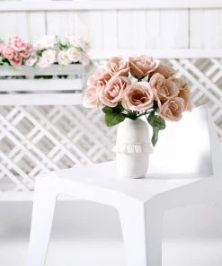 HIER_1300 12" Dusty Rose Artificial Velvet-Like Fabric Rose Flower Bouquet Bush Artificial Roses