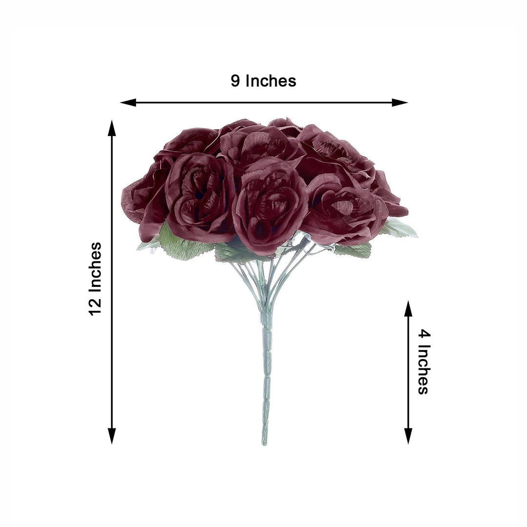 HIER_1300 12" Burgundy Artificial Velvet-Like Fabric Rose Flower Bouquet Bush Artificial Roses 3 HIER_1300 12" Burgundy Artificial Velvet-Like Fabric Rose Flower Bouquet Bush Artificial Roses