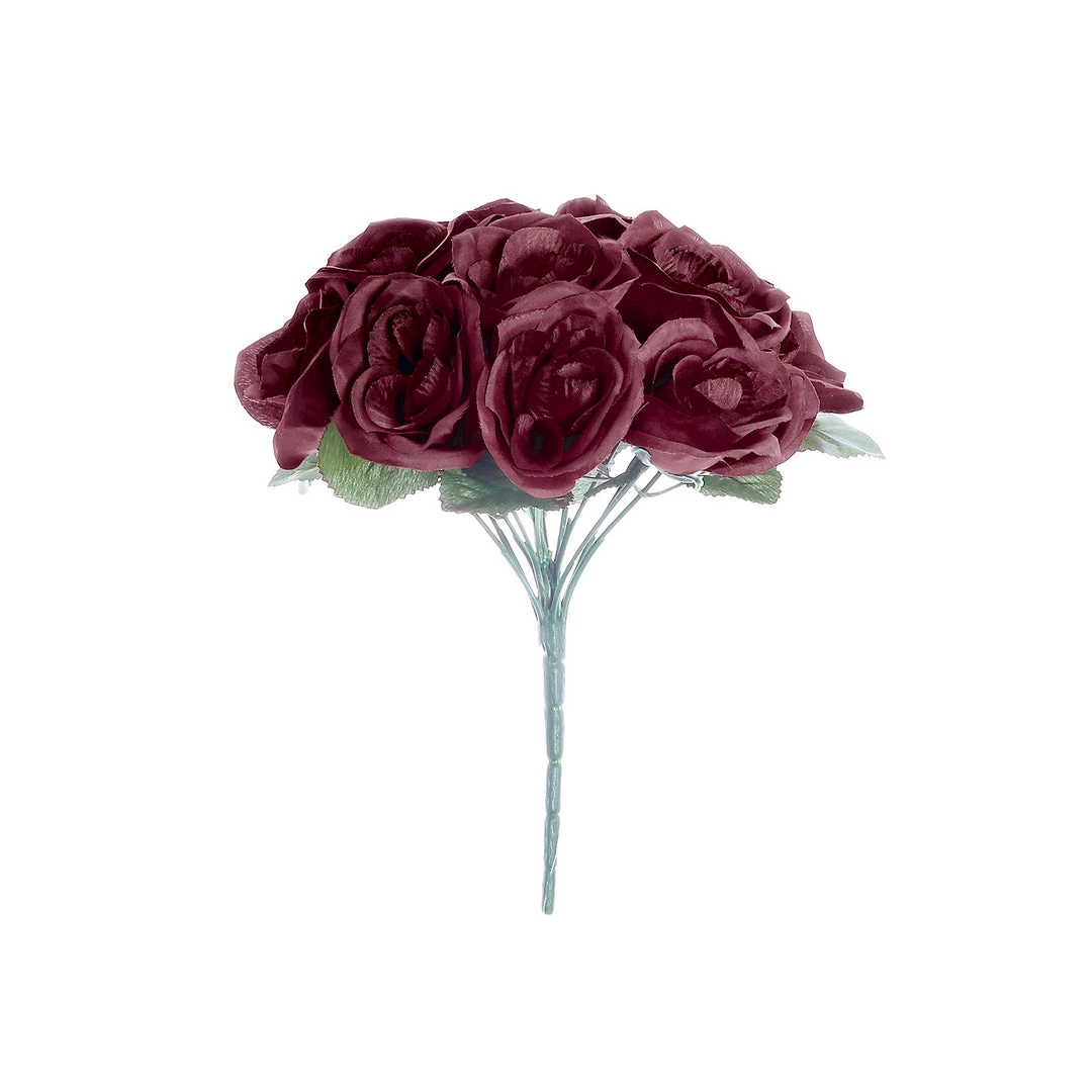 HIER_1300 12" Burgundy Artificial Velvet-Like Fabric Rose Flower Bouquet Bush Artificial Roses 13 HIER_1300 12" Burgundy Artificial Velvet-Like Fabric Rose Flower Bouquet Bush Artificial Roses