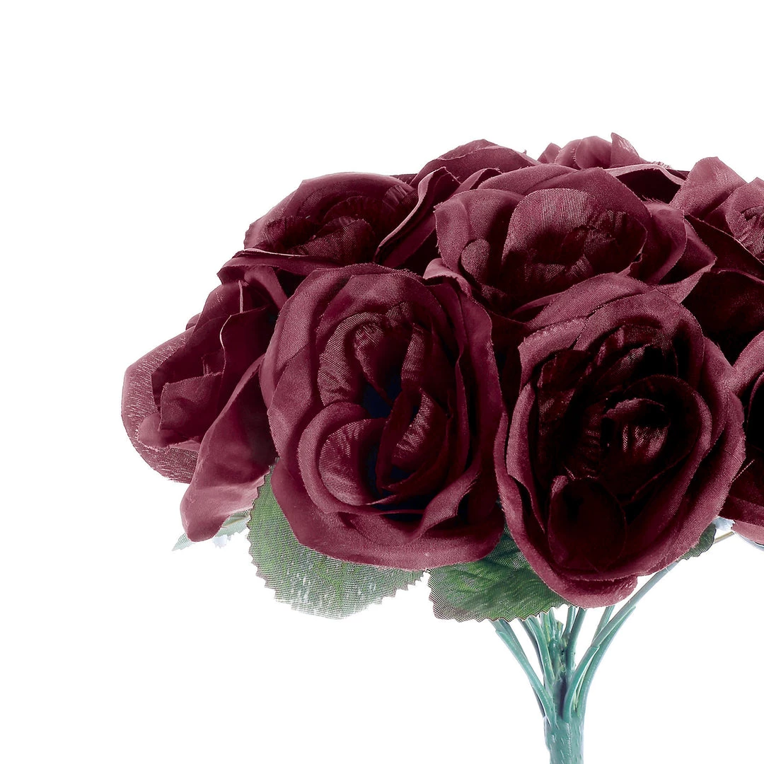 HIER_1300 12" Burgundy Artificial Velvet-Like Fabric Rose Flower Bouquet Bush Artificial Roses 12 HIER_1300 12" Burgundy Artificial Velvet-Like Fabric Rose Flower Bouquet Bush Artificial Roses
