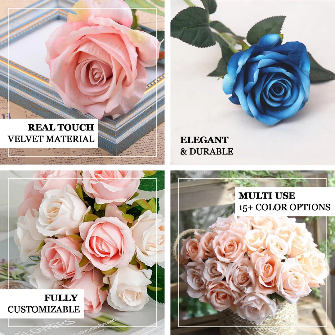 HIER_1300 12" Royal Blue Artificial Velvet-Like Fabric Rose Flower Bouquet Bush 4 HIER_1300 12" Royal Blue Artificial Velvet-Like Fabric Rose Flower Bouquet Bush