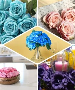 HIER_1300 12" Royal Blue Artificial Velvet-Like Fabric Rose Flower Bouquet Bush 17 HIER_1300 12