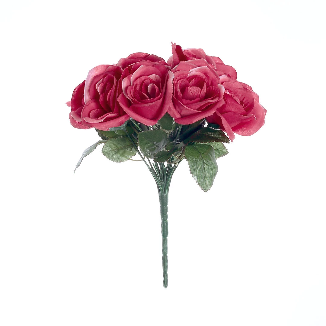 HIER_1300 12" Fuchsia Artificial Velvet-Like Fabric Rose Flower Bouquet Bush Artificial Roses 13 HIER_1300 12" Fuchsia Artificial Velvet-Like Fabric Rose Flower Bouquet Bush Artificial Roses