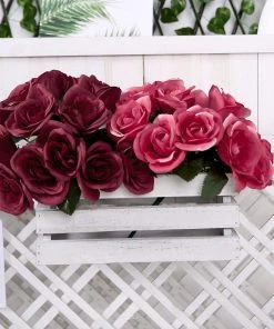 HIER_1300 12" Fuchsia Artificial Velvet-Like Fabric Rose Flower Bouquet Bush Artificial Roses 20 HIER_1300 12