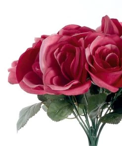 HIER_1300 12" Fuchsia Artificial Velvet-Like Fabric Rose Flower Bouquet Bush Artificial Roses 24 HIER_1300 12