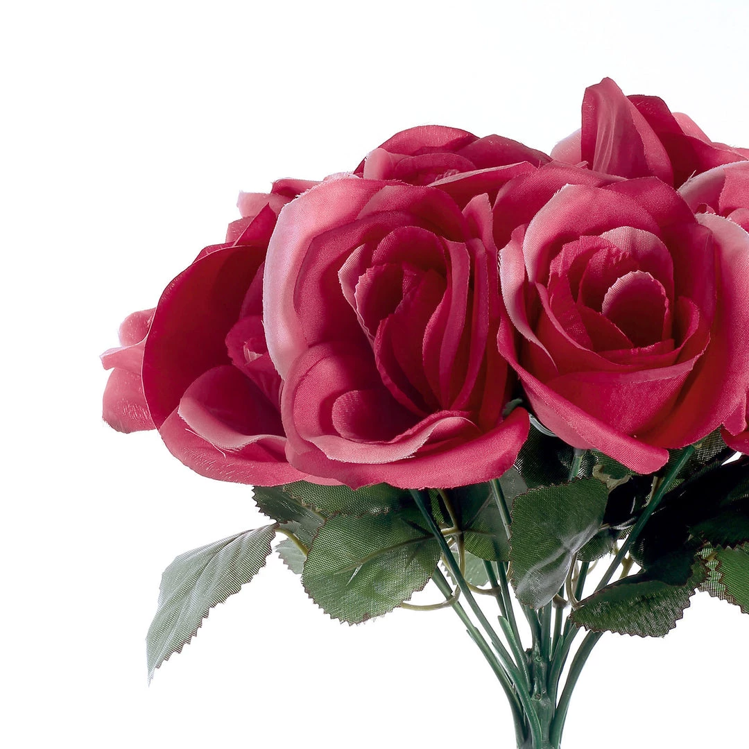 HIER_1300 12" Fuchsia Artificial Velvet-Like Fabric Rose Flower Bouquet Bush Artificial Roses 12 HIER_1300 12" Fuchsia Artificial Velvet-Like Fabric Rose Flower Bouquet Bush Artificial Roses