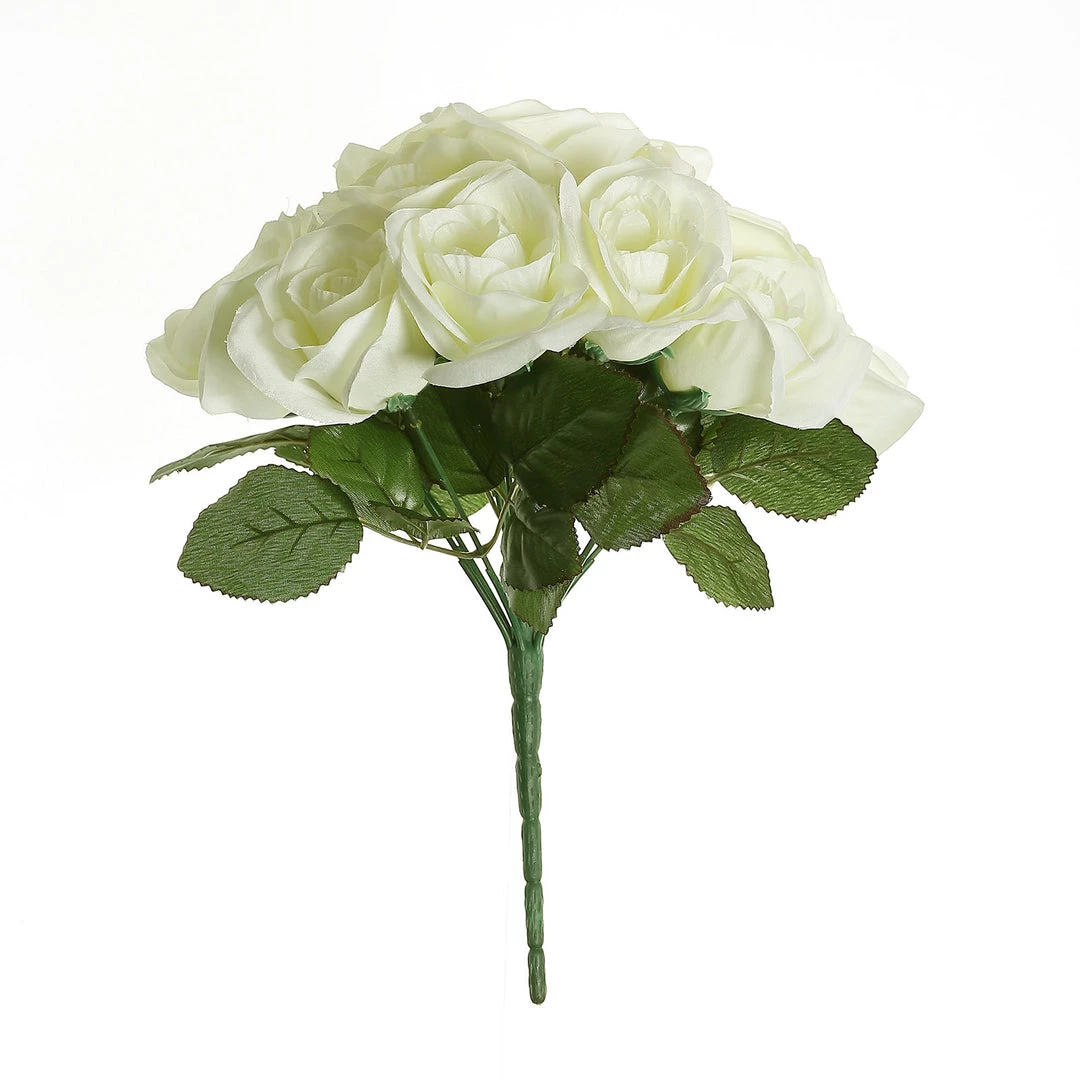 HIER_1100 Artificial Roses 12" Ivory Artificial Velvet-Like Fabric Rose Flower Bouquet Bush 13 HIER_1100 Artificial Roses 12" Ivory Artificial Velvet-Like Fabric Rose Flower Bouquet Bush