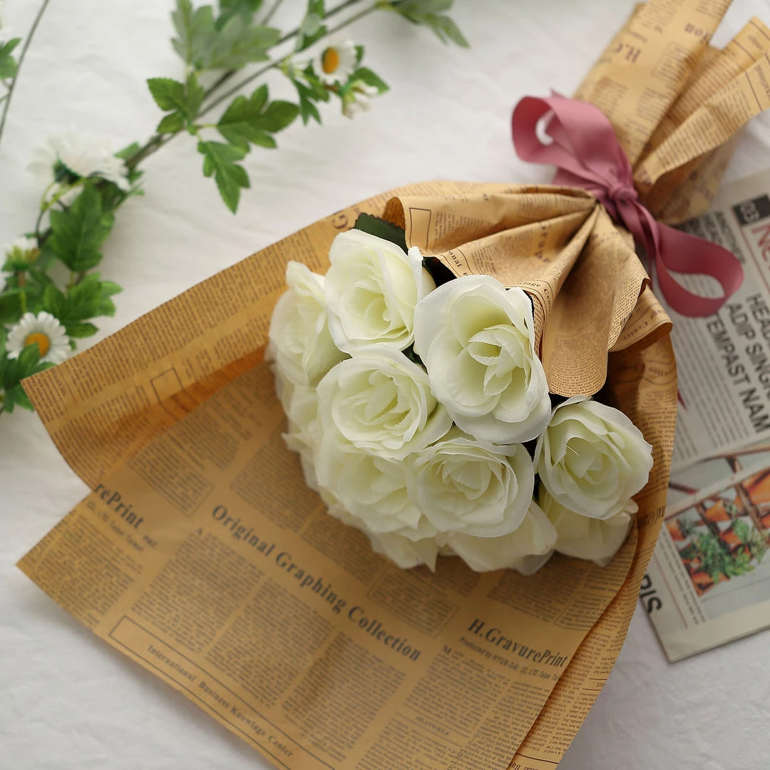 HIER_1100 Artificial Roses 12" Ivory Artificial Velvet-Like Fabric Rose Flower Bouquet Bush 8 HIER_1100 Artificial Roses 12" Ivory Artificial Velvet-Like Fabric Rose Flower Bouquet Bush