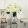 HIER_1100 Artificial Roses 12" Ivory Artificial Velvet-Like Fabric Rose Flower Bouquet Bush