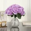 HIER_1300 12" Lavender Artificial Velvet-Like Fabric Rose Flower Bouquet Bush Artificial Roses