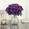 HIER_1100 Artificial Roses 12" Purple Artificial Velvet-Like Fabric Rose Flower Bouquet Bush