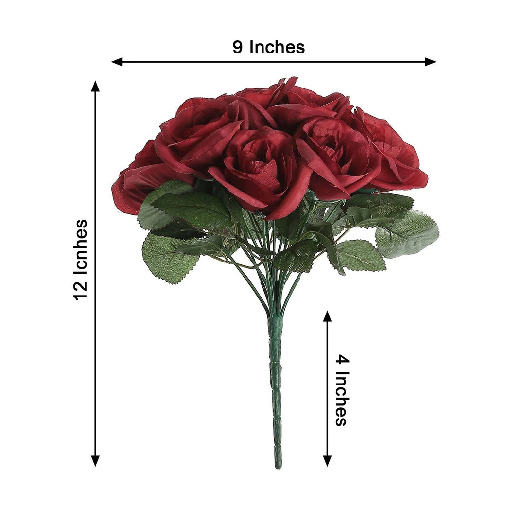 HIER_1300 12" Red Artificial Velvet-Like Fabric Rose Flower Bouquet Bush Artificial Roses 3 HIER_1300 12" Red Artificial Velvet-Like Fabric Rose Flower Bouquet Bush Artificial Roses
