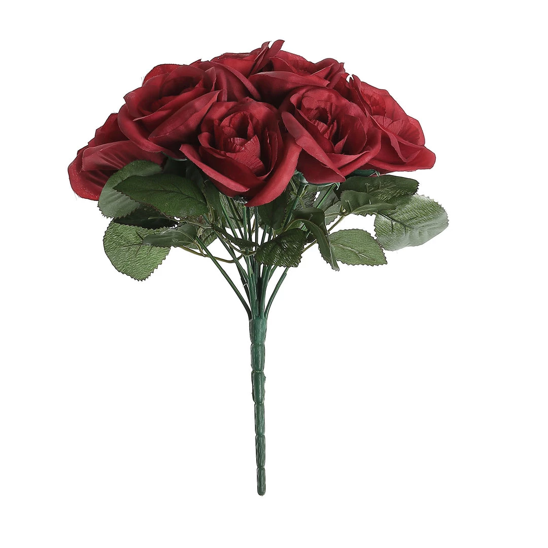 HIER_1300 12" Red Artificial Velvet-Like Fabric Rose Flower Bouquet Bush Artificial Roses 13 HIER_1300 12" Red Artificial Velvet-Like Fabric Rose Flower Bouquet Bush Artificial Roses