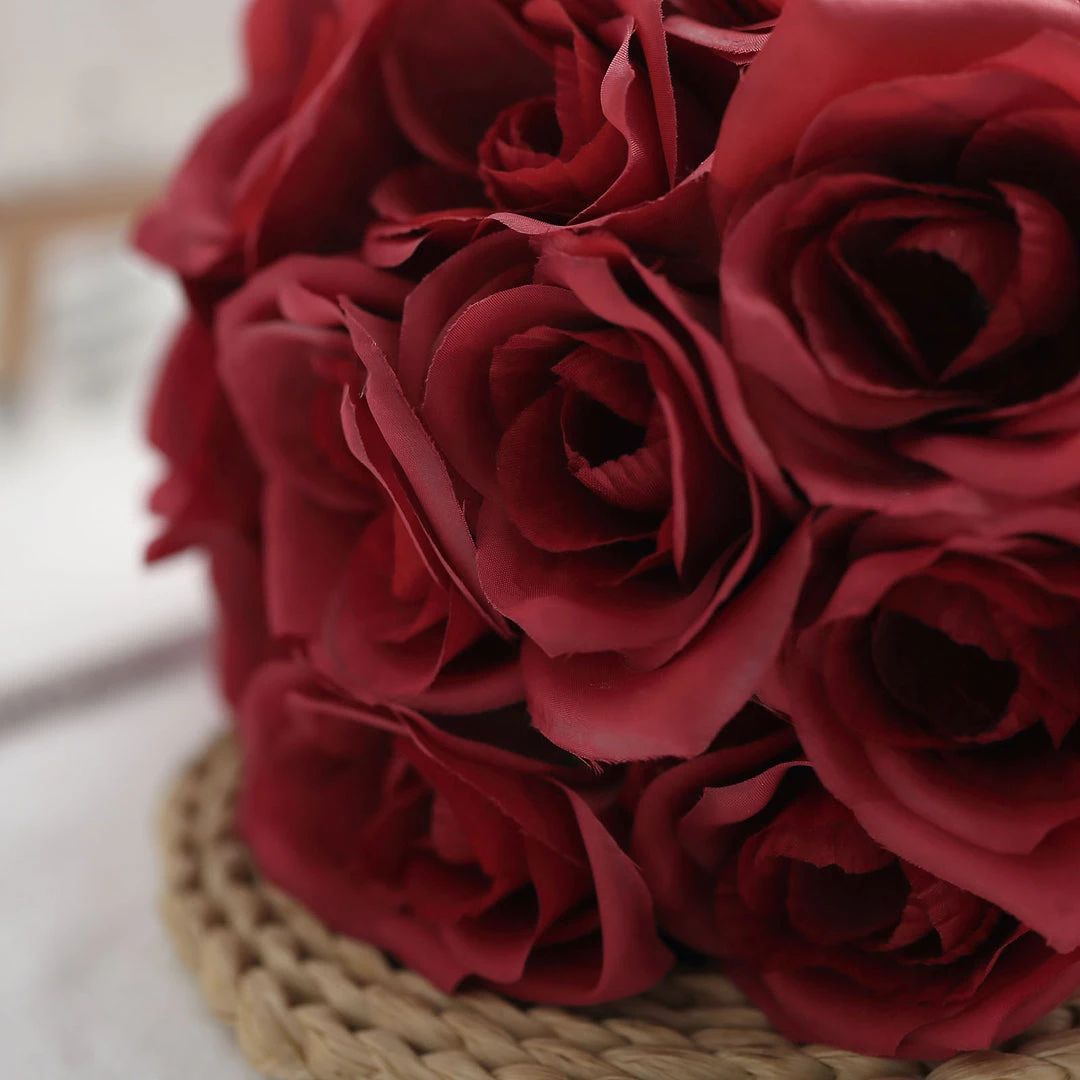 HIER_1300 12" Red Artificial Velvet-Like Fabric Rose Flower Bouquet Bush Artificial Roses 7 HIER_1300 12" Red Artificial Velvet-Like Fabric Rose Flower Bouquet Bush Artificial Roses