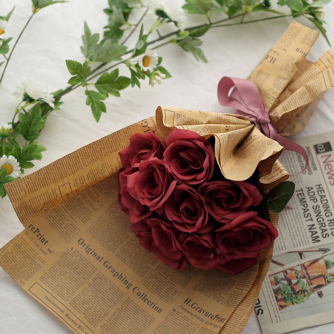 HIER_1300 12" Red Artificial Velvet-Like Fabric Rose Flower Bouquet Bush Artificial Roses 8 HIER_1300 12" Red Artificial Velvet-Like Fabric Rose Flower Bouquet Bush Artificial Roses