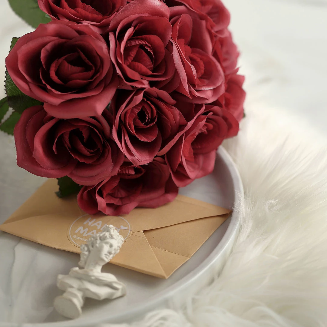 HIER_1300 12" Red Artificial Velvet-Like Fabric Rose Flower Bouquet Bush Artificial Roses 11 HIER_1300 12" Red Artificial Velvet-Like Fabric Rose Flower Bouquet Bush Artificial Roses