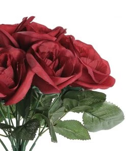 HIER_1300 12" Red Artificial Velvet-Like Fabric Rose Flower Bouquet Bush Artificial Roses 24 HIER_1300 12