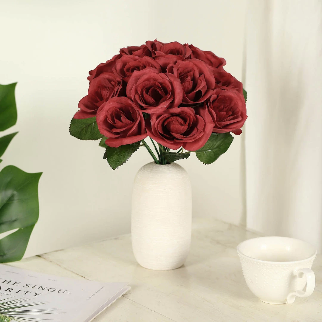 HIER_1300 12" Red Artificial Velvet-Like Fabric Rose Flower Bouquet Bush Artificial Roses 6 HIER_1300 12" Red Artificial Velvet-Like Fabric Rose Flower Bouquet Bush Artificial Roses