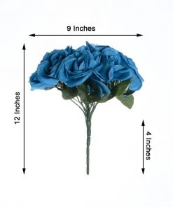 HIER_1300 12" Royal Blue Artificial Velvet-Like Fabric Rose Flower Bouquet Bush 15 HIER_1300 12