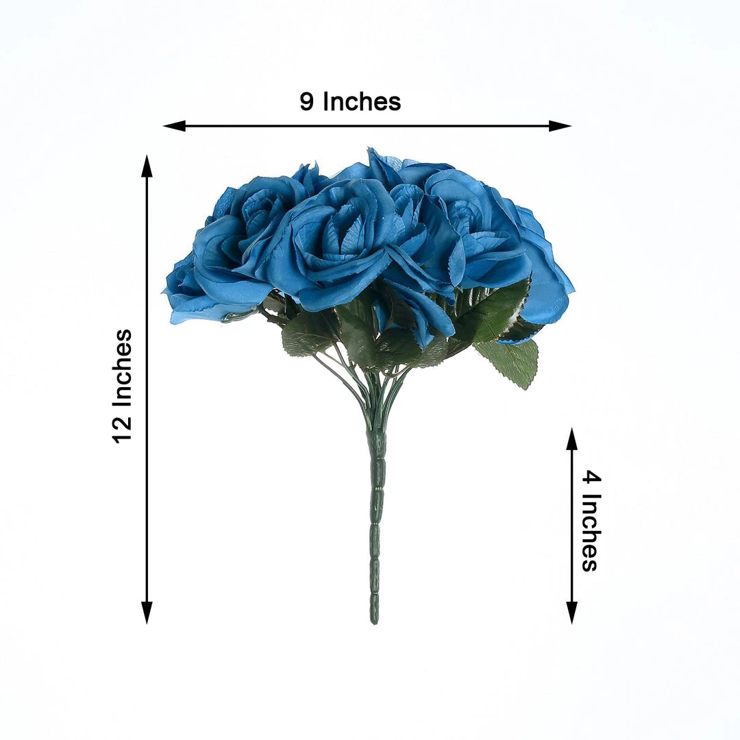 HIER_1300 12" Royal Blue Artificial Velvet-Like Fabric Rose Flower Bouquet Bush 3 HIER_1300 12" Royal Blue Artificial Velvet-Like Fabric Rose Flower Bouquet Bush