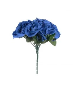 HIER_1300 12" Royal Blue Artificial Velvet-Like Fabric Rose Flower Bouquet Bush 25 HIER_1300 12